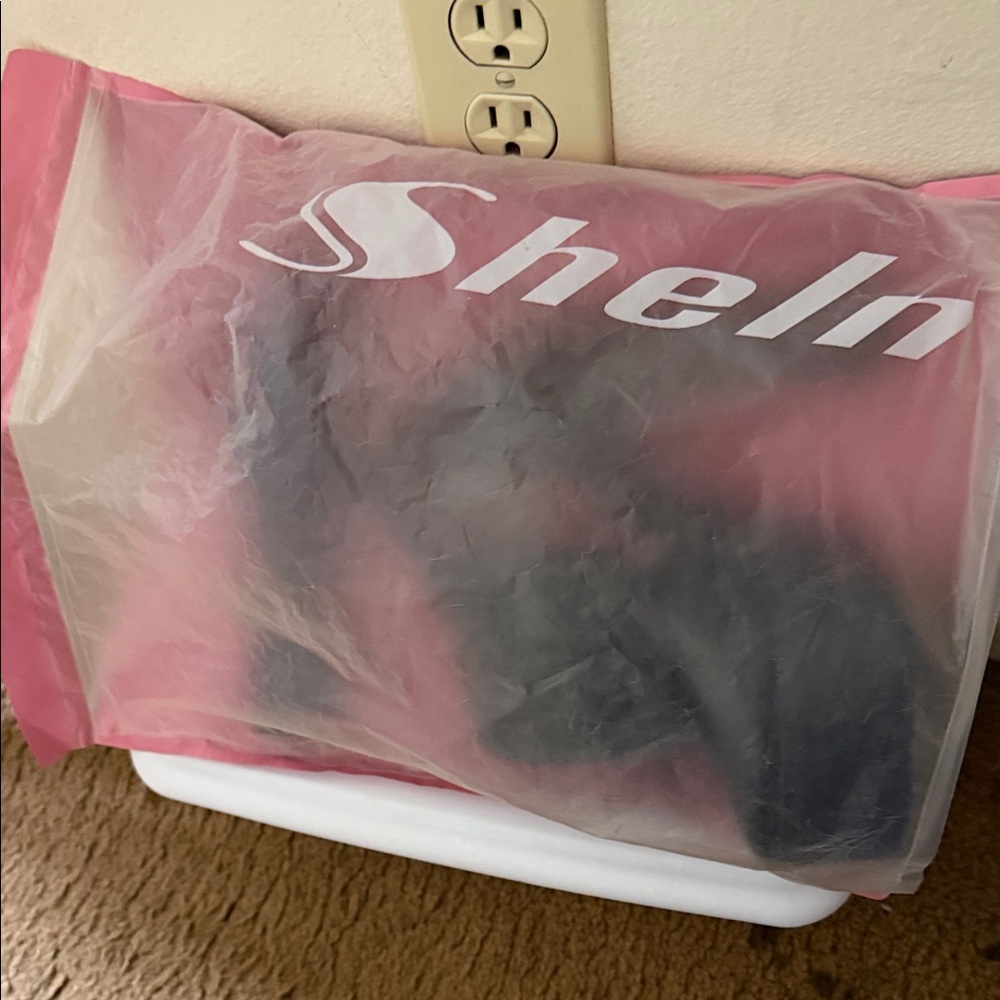 SHEIN Black Item in Pink Sheer Bag